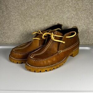 Vintage hand made brown leather chukka boots with lug sole Size 8